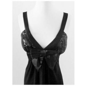 Niki Livas Black Cocktail Sequin Bow Dress. LBD